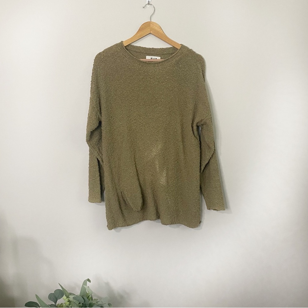 [Flax] Tan Crewneck Textured Knit Sweater